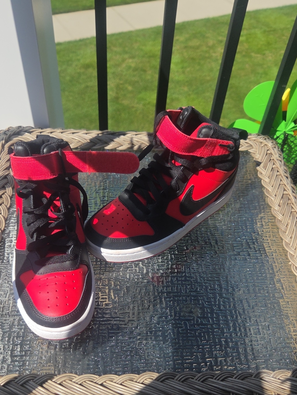 Nike Kids Red and Black High-Top Sneakers with Strap